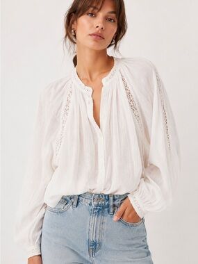 Isabel Marant Étoile Janelle White Lace Gauze Boho Blouse FR 40 US 8 Flowy